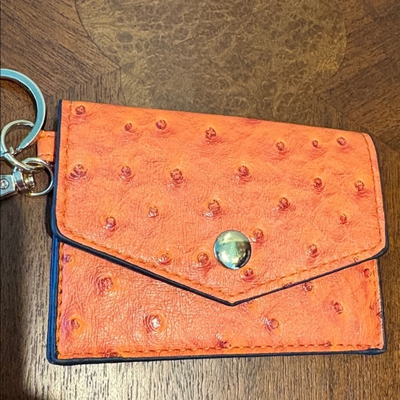 Bebe card case keychain mini bag bag charm vegan ostrich pattern orange NWOT - Picture 2 of 9